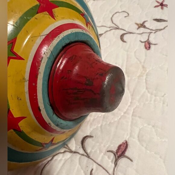 Vintage 1930s Spinning Top Toy Tin & Wood - Picture 13 of 13